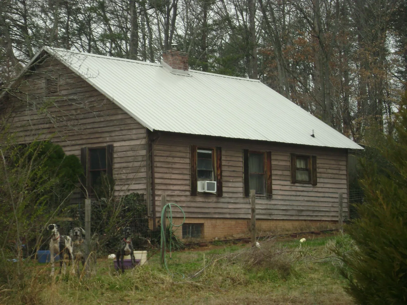 White metal roof on an old wood sided farmhouse, from a Metal Roof Installation job in Lakeview